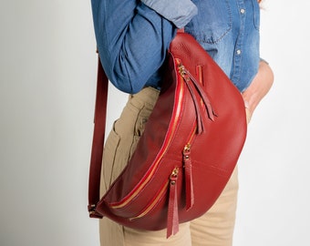 Large Leather Bum Bag women, Oversized Leather Fanny pack, Leder Bauchtasche, Sac Banane Cuir