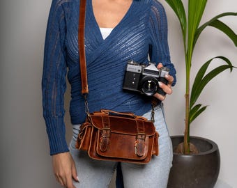 Handmade Leather Camera Bag: Small Crossbody Camera Purse