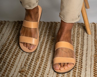 Handmade Tan Leather Sandals Men: Grecian Summer Shoes