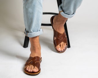 Leather sandals men, Leather Greek sandals, Minimalist Barefoot leather slides, Sandales cuir homme, Sandalen herren, Sandalias hombre
