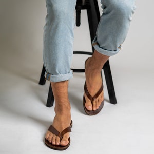 Μens leather flip flops, Leather Greek sandals, Μen strap minimalist sandals, Sandalen leder braun kerren, Tongs homme