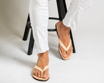Flip flops mens leather sandals, Greek natural leather sandals , Barefoot thong leather sandals, Minimalist flat summer sandals
