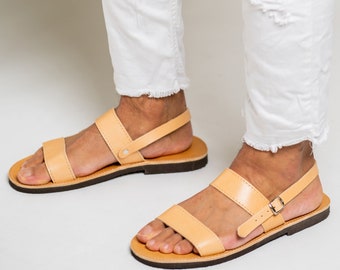 Greek Leather Sandals Mens: Handmade Natural Slingback Flats