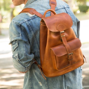 Full grain leather backpack men, Minimalist leather satchel backpack, Large leather travel backpack image 2