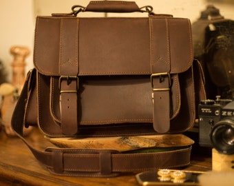 Large Leather Camera Bag, Leather Camera Case, Leather Crossbody DSLR Camera bag