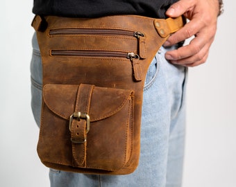 Leather hip bag men, Leather fanny pack, Leather utility belt, hip pouch, Leather waist bag men