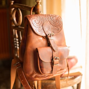 Zaino in pelle pieno fiore per donna, borsa zaino in pelle western, zaino in pelle lavorato a mano, zaino in pelle, sac a dos cuir