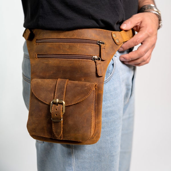 Leather hip bag men, Leather fanny pack, Leather utility belt, hip pouch, Leather waist bag men