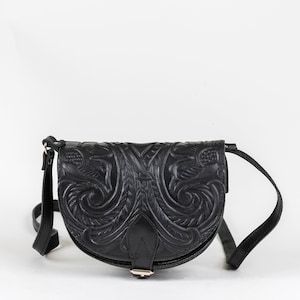 Tooled leather crossbody bag for women, Hand tooled leather purse, Small crossbody bag, Leather saddle bag
