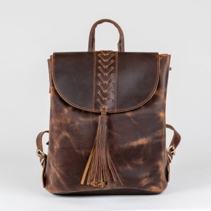 Mochila de piel para mujer, mochila de piel flor, regalo de piel, bolso mochila de piel