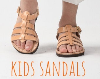 Sandales gladiateur pour tout-petits, sandales à lanières pour enfants, sandales en cuir à bout ouvert, sandales grecques pour enfants