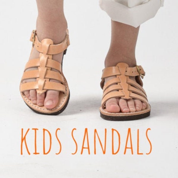 Gladiator toddler sandals, Strappy children sandals, Open toe leather sandals, Sandales grecques enfants