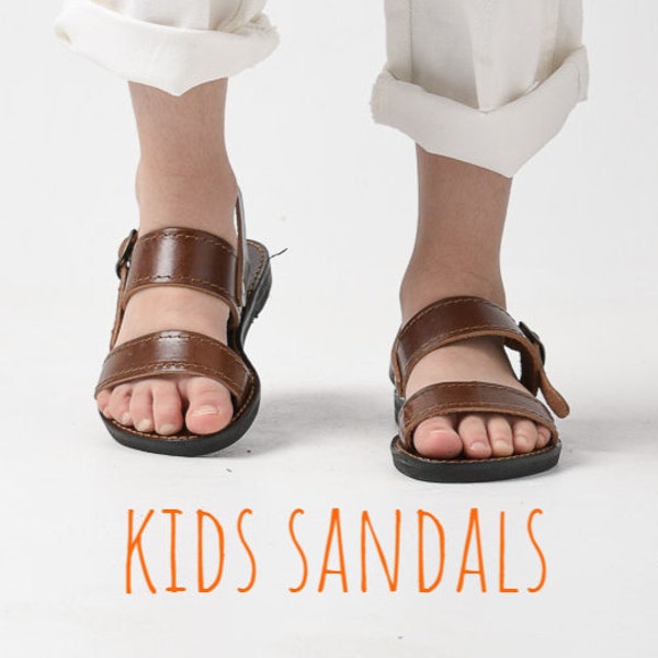 Strappy toddler leather sandals, Brown ankle strap sandals, Greek leather sandals for children, Sandales grecques enfants