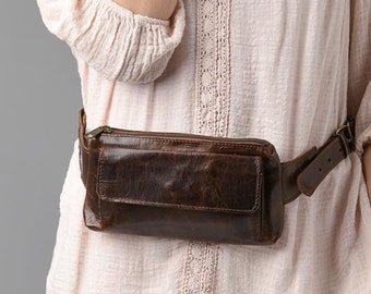 Full grain leather fanny pack for women, Brown leather belt bag, Leather waist bag, Gürteltasche leder, Sac banane cuir femme