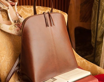 Minimalist Brown Leather Backpack: Handmade Crete Rucksack