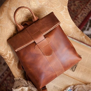 Brown leather backpack women, Leather rucksack, Hand bag leather, Sac à dos cuir femme, Rucksack damen image 1