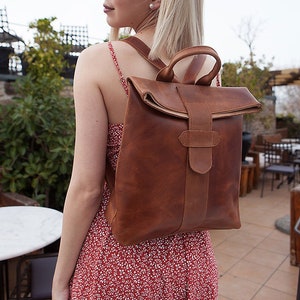 Brown leather backpack women, Leather rucksack, Hand bag leather, Sac à dos cuir femme, Rucksack damen image 2