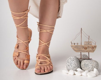 Leather Gladiator Sandals: Handmade Lace Up Greek Sandals