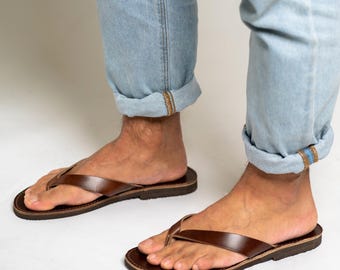 Mens Handmade Greek Leather Flip Flops: Minimalist Summer Sandals