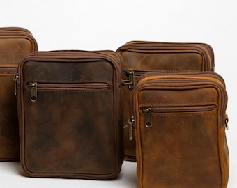 Sac à bandoulière en cuir véritable pour homme | bandoulière marron fait main | Petit sac de voyage messager