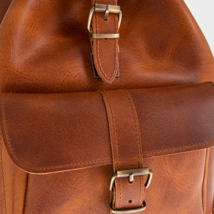 Full grain leather backpack men, Minimalist leather satchel backpack, Large leather travel backpack image 8