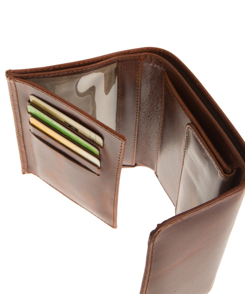Cartera pequeña de tres pliegues para mujer, cartera minimalista de cuero, cartera de viaje, cartera para tarjetas de crédito imagen 6