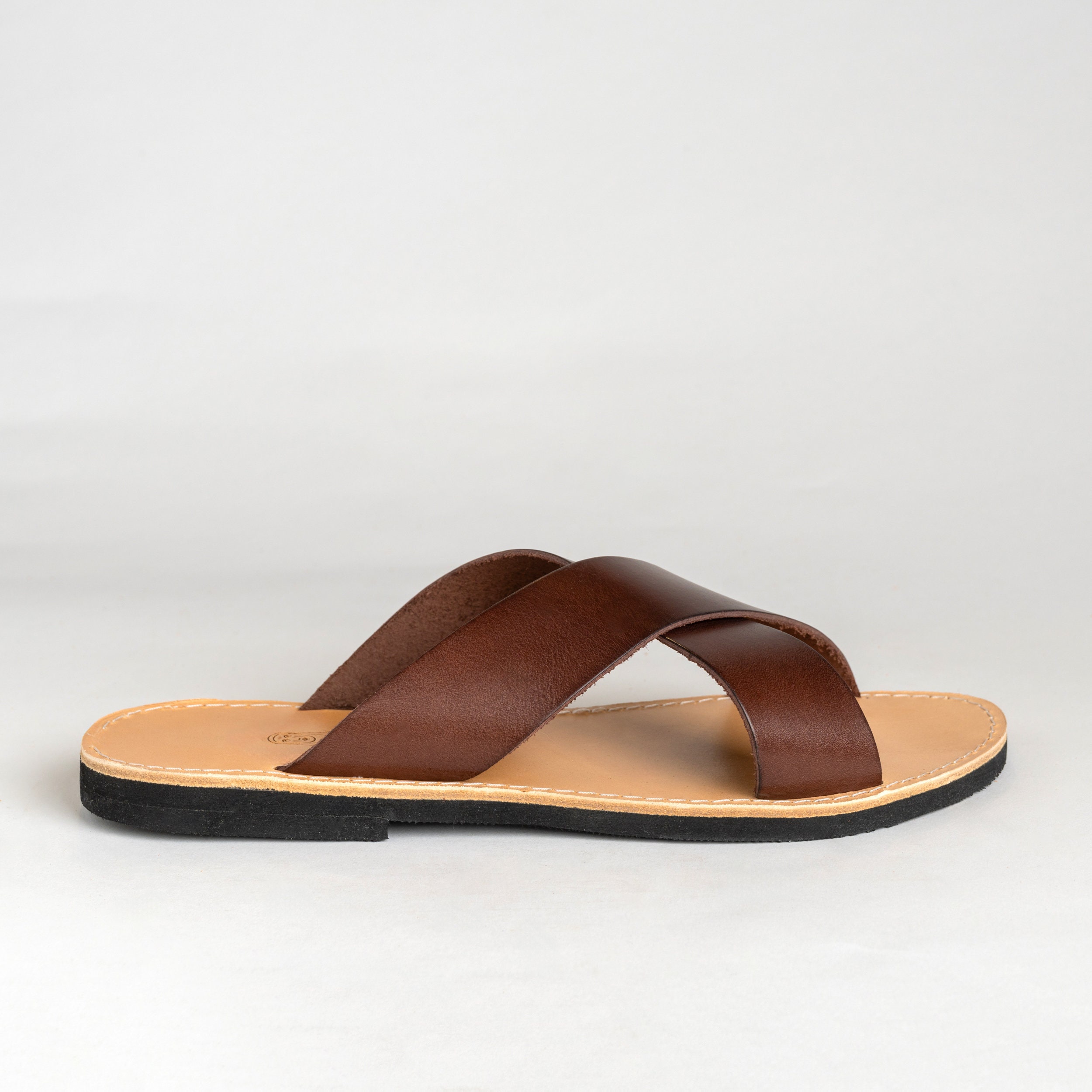 Mykonos Pool Slide Sandals Mens 9 Used Light Brown Leather 2289022451 Mens Greek Sandals In Men main image 3