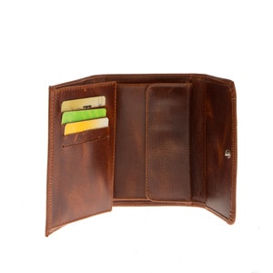 Cartera pequeña de tres pliegues para mujer, cartera minimalista de cuero, cartera de viaje, cartera para tarjetas de crédito imagen 4