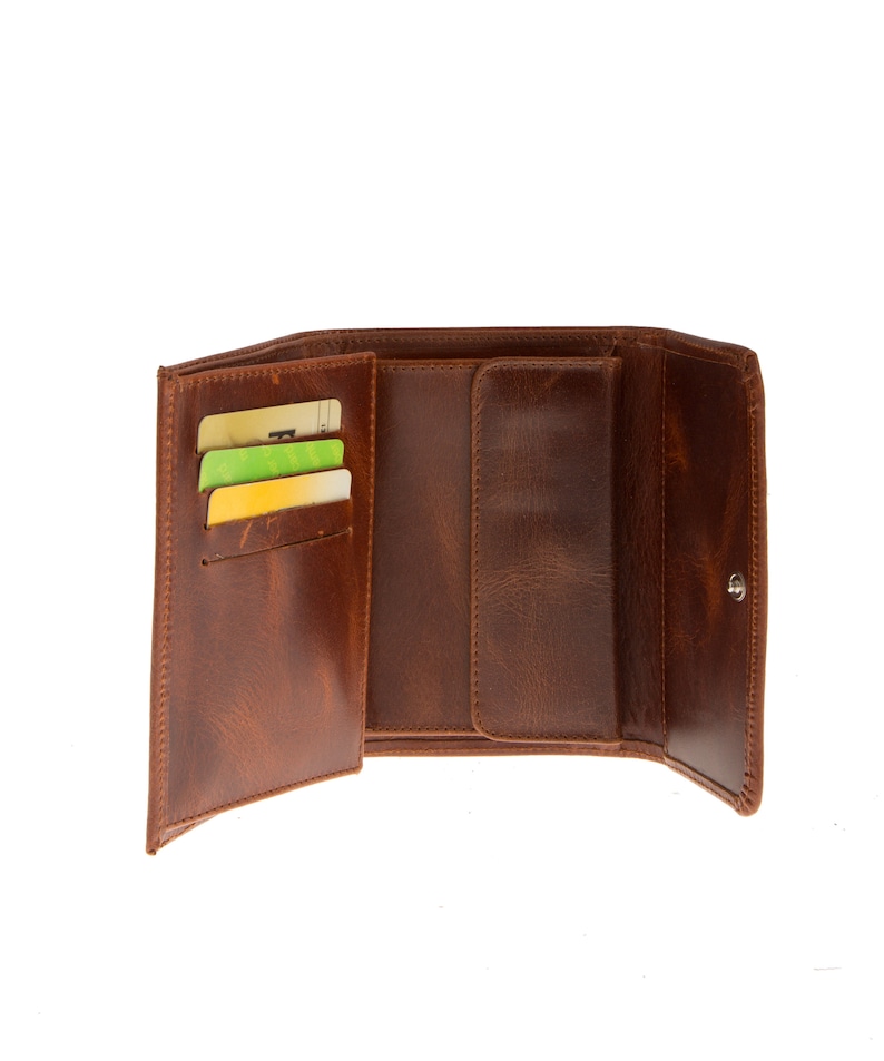 Cartera pequeña de tres pliegues para mujer, cartera minimalista de cuero, cartera de viaje, cartera para tarjetas de crédito imagen 4