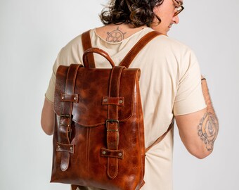 Full grain leather backpack men, Leather rucksack, Leather backpack men laptop, Calf leather