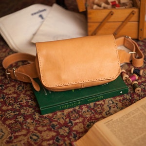 Full grain calf leather belt bag, Vegetable tanned leather waist bag, Leather accessories for women image 2