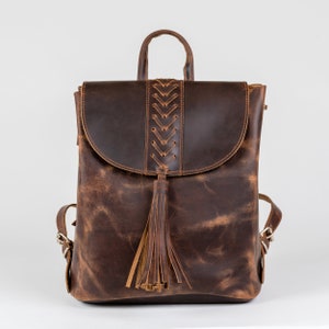 Leather backpack women, Genuine leather backpack purse , Rucksack Damen, Sac à dos cuir femme Waxed Brown
