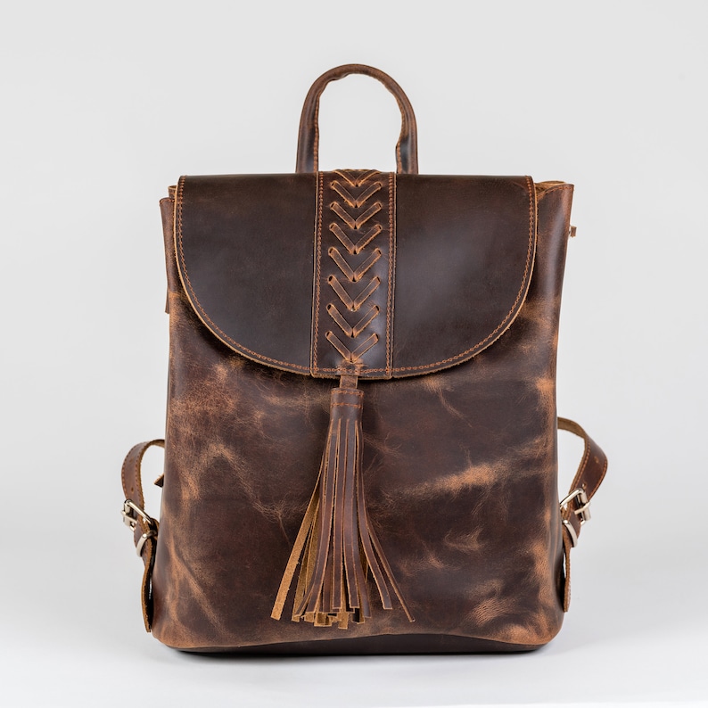 Leather backpack women, Genuine leather backpack purse , Rucksack Damen, Sac à dos cuir femme Waxed Brown