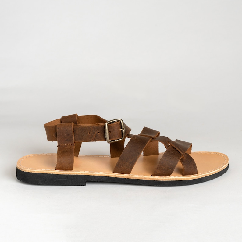 Handmade Brown Leather Sandals Men - Greek Summer Shoes image 4