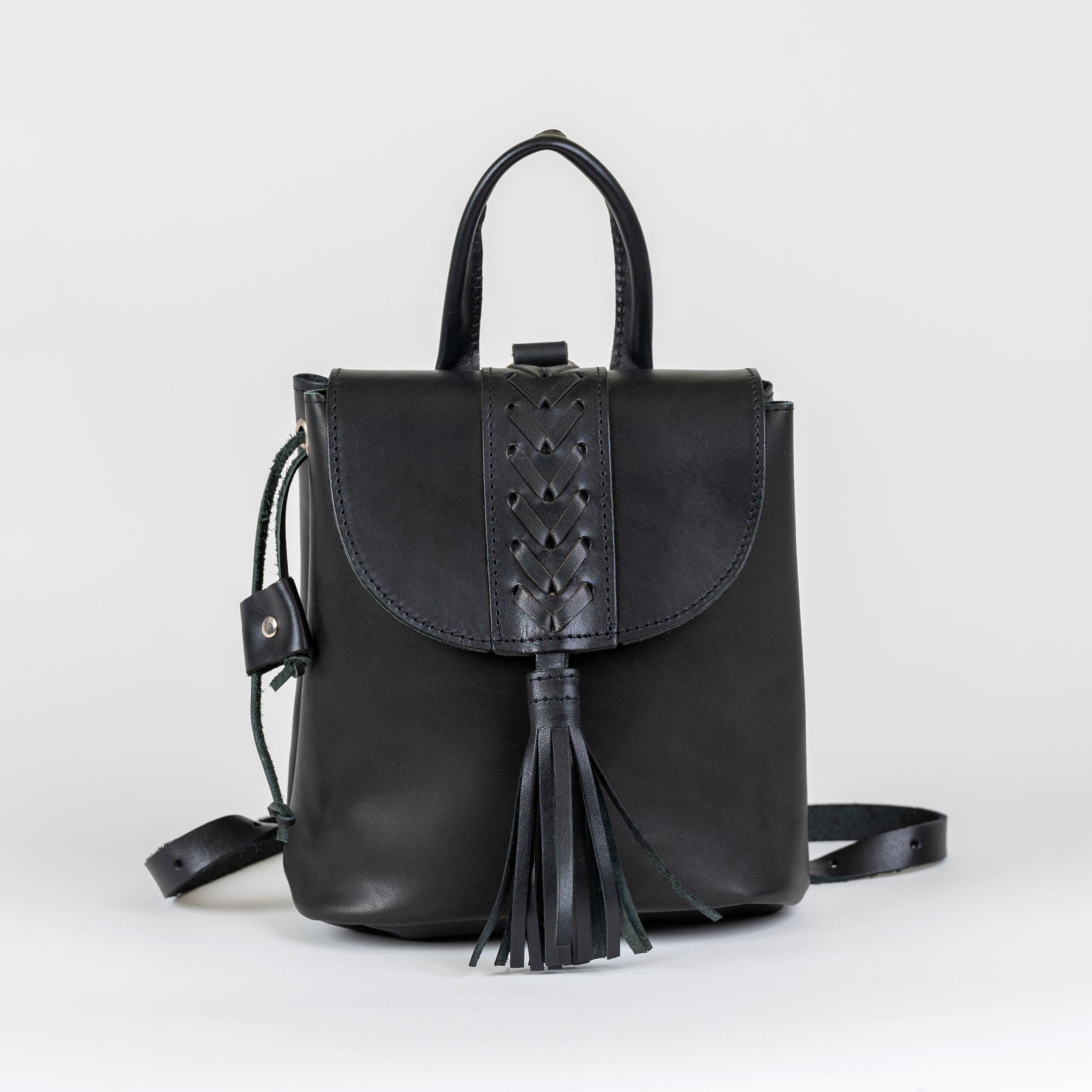 leather backpack and cross stitch handmade and new Leather Backpack-The Lanita Collection main image 2