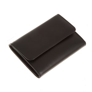 Cartera pequeña de tres pliegues para mujer, cartera minimalista de cuero, cartera de viaje, cartera para tarjetas de crédito Negro