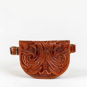 Leather fanny pack with flap, Leather crossbody bag small for women, Leather belt bag, Festival leather bag Honey brown