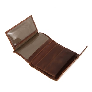 Cartera pequeña de tres pliegues para mujer, cartera minimalista de cuero, cartera de viaje, cartera para tarjetas de crédito imagen 5