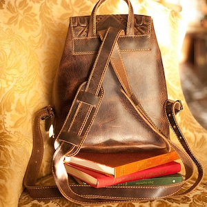 Western leather backpack for women, Tooled leather rucksack, Timeless leather accessories image 5