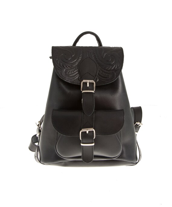 Black leather backpack sales silver hardware