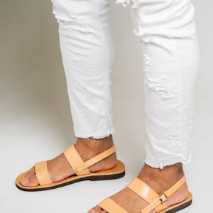 Sandales en cuir pour hommes, sandales à bride arrière brunes, sandales grecques faites main, cuir de veau tanné végétal image 8