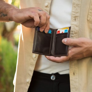 Brown leather front pocket wallet, Mens slim front pocket wallet, Leather cardholder, Bifold Wallet image 1