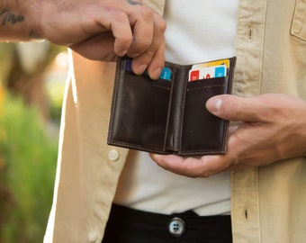 Brown leather front pocket wallet, Mens slim front pocket wallet, Leather cardholder, Bifold Wallet