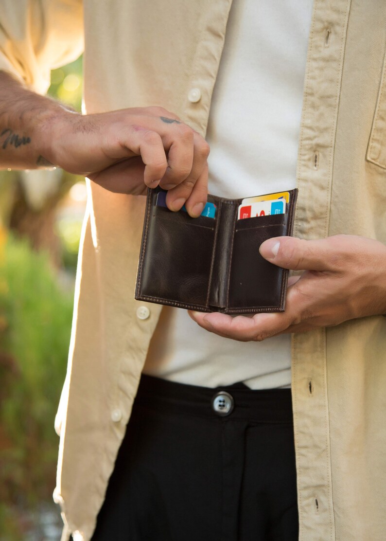 Brown leather front pocket wallet, Mens slim front pocket wallet, Leather cardholder, Bifold Wallet image 1