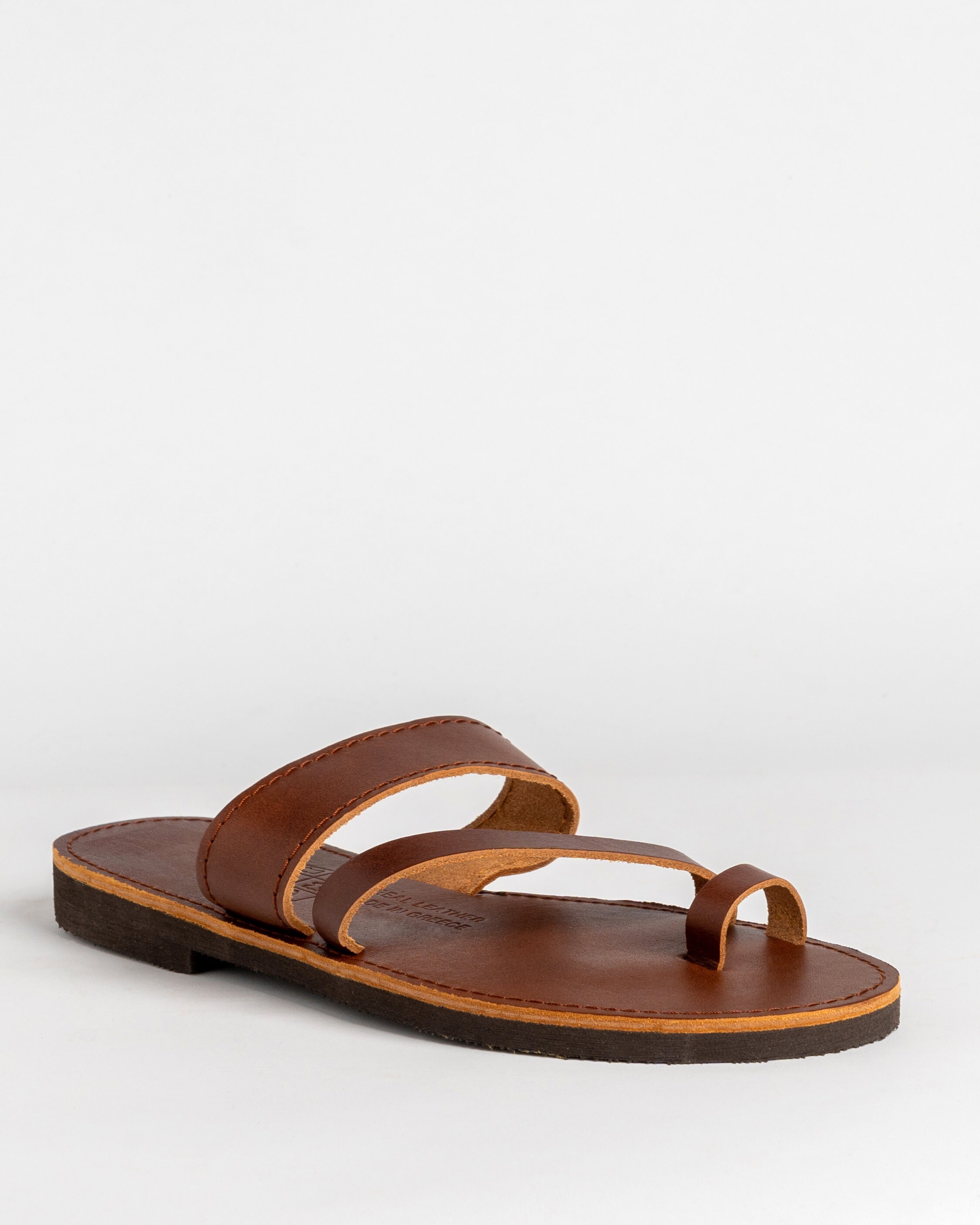 Handmade Brown Leather Toe Ring Sandals - Greek Mens Summer 