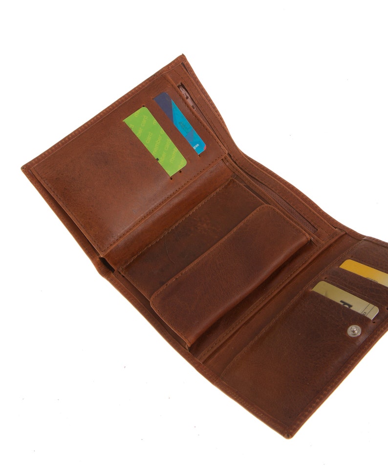 Cartera pequeña de tres pliegues para mujer, cartera minimalista de cuero, cartera de viaje, cartera para tarjetas de crédito imagen 9