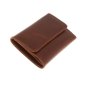 Cartera pequeña de tres pliegues para mujer, cartera minimalista de cuero, cartera de viaje, cartera para tarjetas de crédito Honey Brown