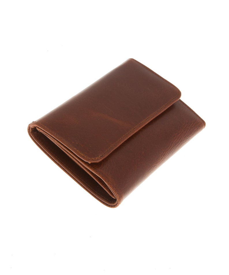 Cartera pequeña de tres pliegues para mujer, cartera minimalista de cuero, cartera de viaje, cartera para tarjetas de crédito Honey Brown