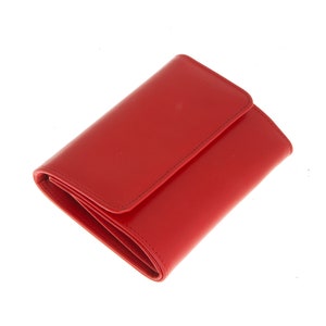 Cartera pequeña de tres pliegues para mujer, cartera minimalista de cuero, cartera de viaje, cartera para tarjetas de crédito Rojo