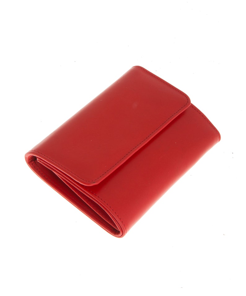 Cartera pequeña de tres pliegues para mujer, cartera minimalista de cuero, cartera de viaje, cartera para tarjetas de crédito Rojo